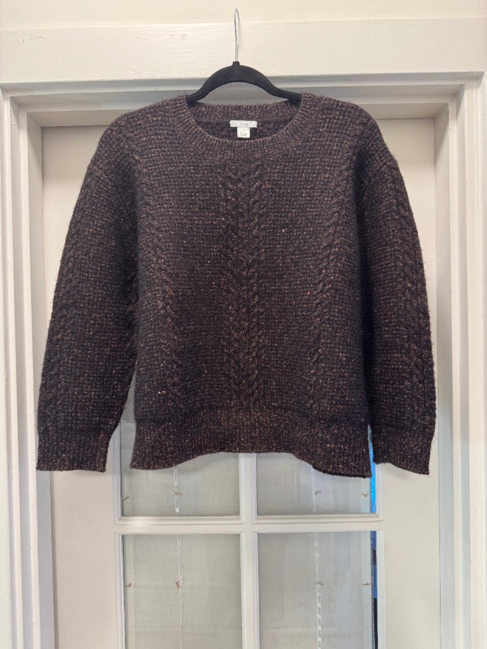 Lewit Donegal Cable Knit Sweater Brown Tweed Size 1